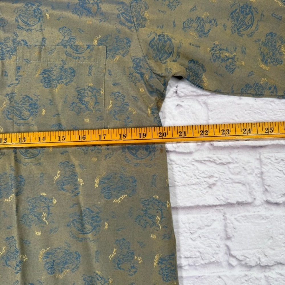 Policy Studio Mens Medium Silky Green/Blue/Gold Long Sleeve Button Up - Picture 5 of 9